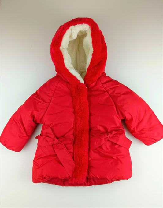 Red fleece parka puffer coat